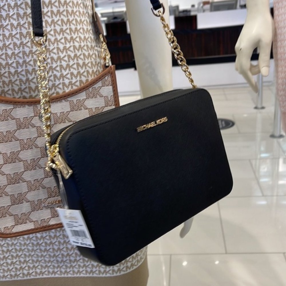 Michael Kors Jet Set Item Large East West Zip Crossbody Leather Black - Picture 14 of 16